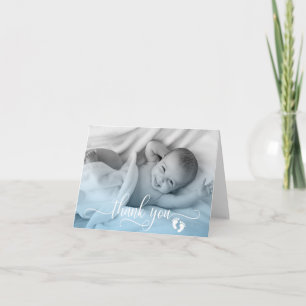 THANK YOU Baby Shower Feet BOY PHOTO BLANK Card