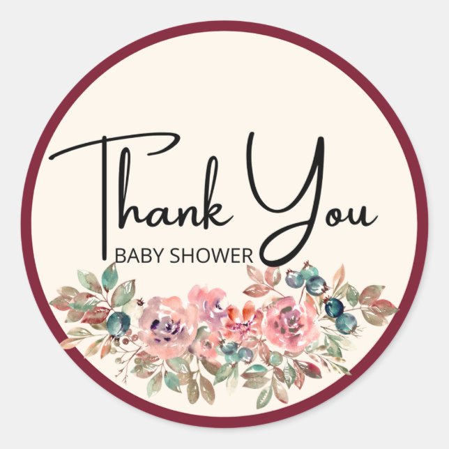 thank you baby shower floral round stiker spring classic round sticker (Front)