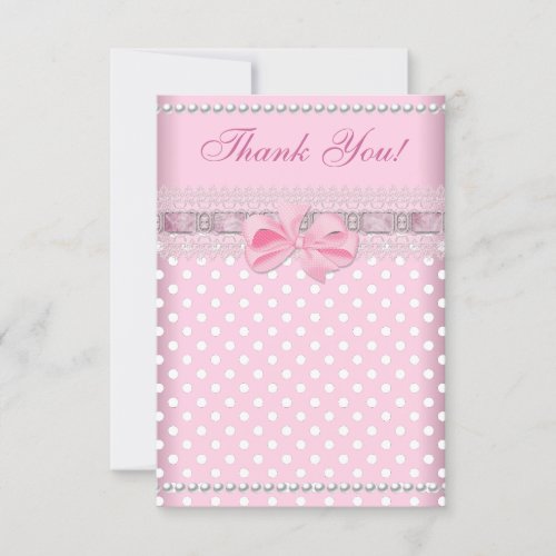 Thank You Baby Shower Girl Baby Pink Spot Pearl Personalized Announcements