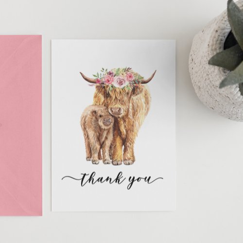 Thank you Baby Shower Highland Cow  Note Card