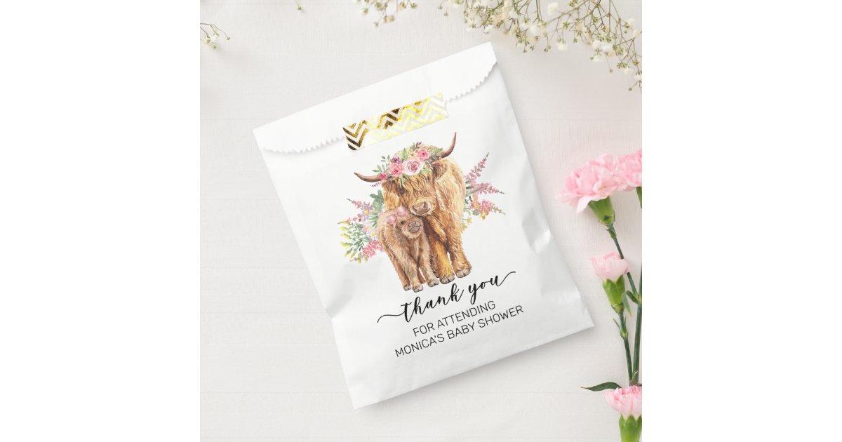 Thank you Baby Shower Highland Cow Pink Favor Bag Zazzle