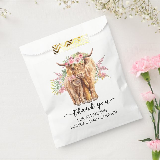 Thank you Baby Shower Highland Cow Pink  Favor Bag (Sealed)