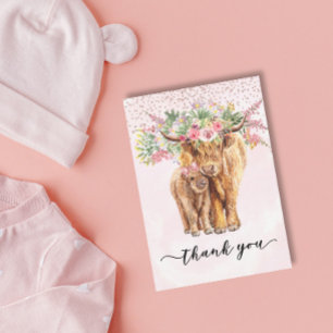 Thank you Baby Shower Highland Cow Pink Note Card