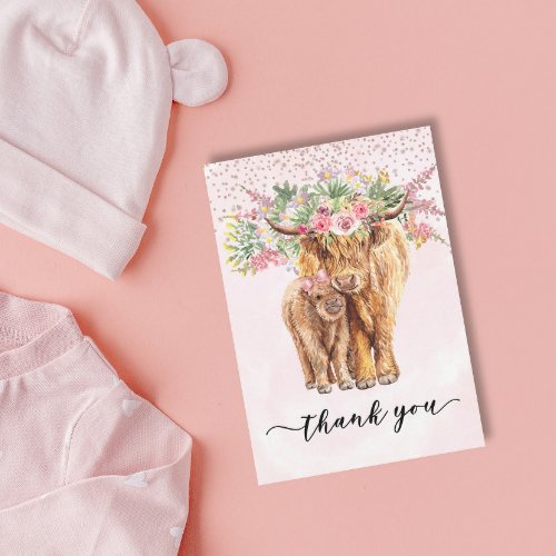 Thank you Baby Shower Highland Cow Pink  Note Card