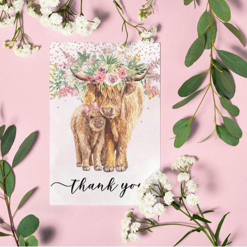 Thank you Baby Shower Highland Cow Pink Postcard