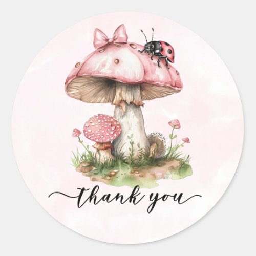 Thank you Baby Shower Ladybug Mushroom Classic Round Sticker