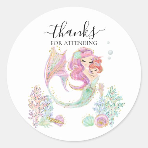 Thank you Baby shower Mermaid  Classic Round Sticker