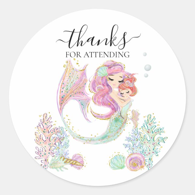 Thank you Baby shower Mermaid  Classic Round Sticker (Front)
