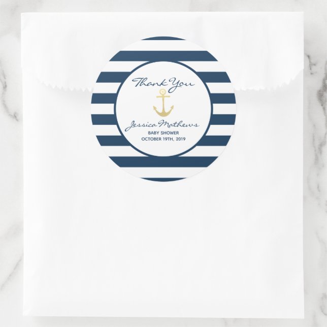 Thank You Baby Shower Nautical Baby Boy Favor Classic Round Sticker (Bag)