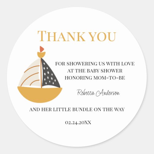 Thank you baby shower nautical sailboat classic round sticker