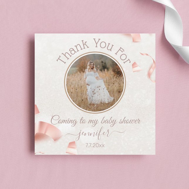 thank you baby shower pink confetti round photo  note card (Creator Uploaded)