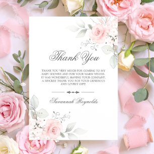 THANK YOU BABY SHOWER PINK FLORAL ROSES GIRL CARD