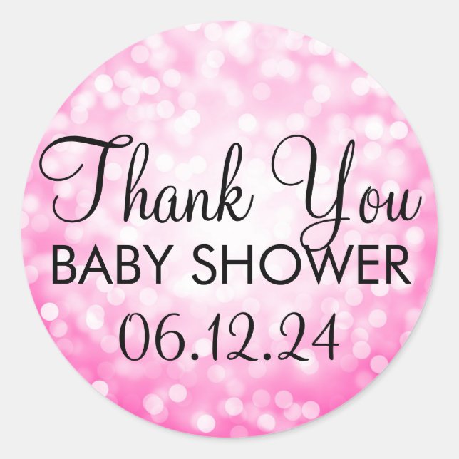 Thank You Baby Shower Pink Glitter Lights Classic Round Sticker (Front)
