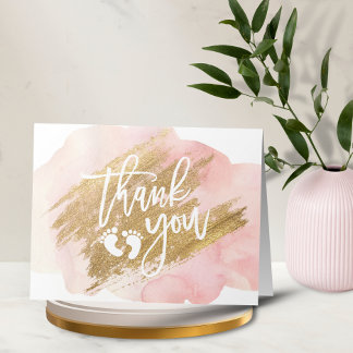 THANK YOU Baby Shower Pink Gold Watercolor