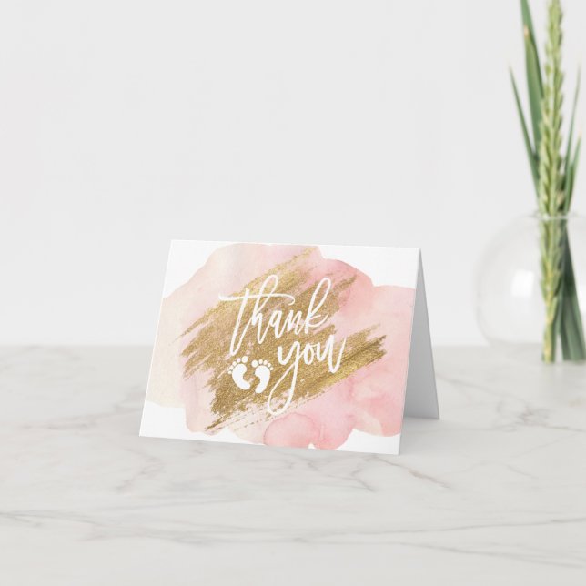 THANK YOU Baby Shower Pink Gold Watercolor (Front)