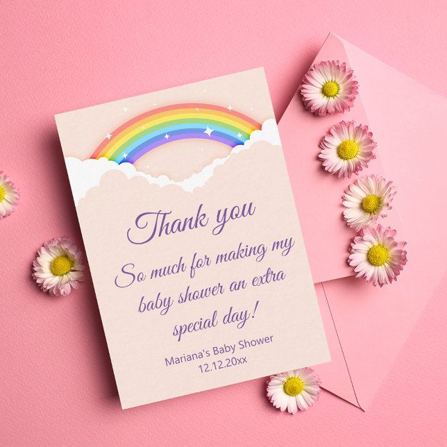 thank you baby shower rainbow pink purple script note card (Creator Uploaded)