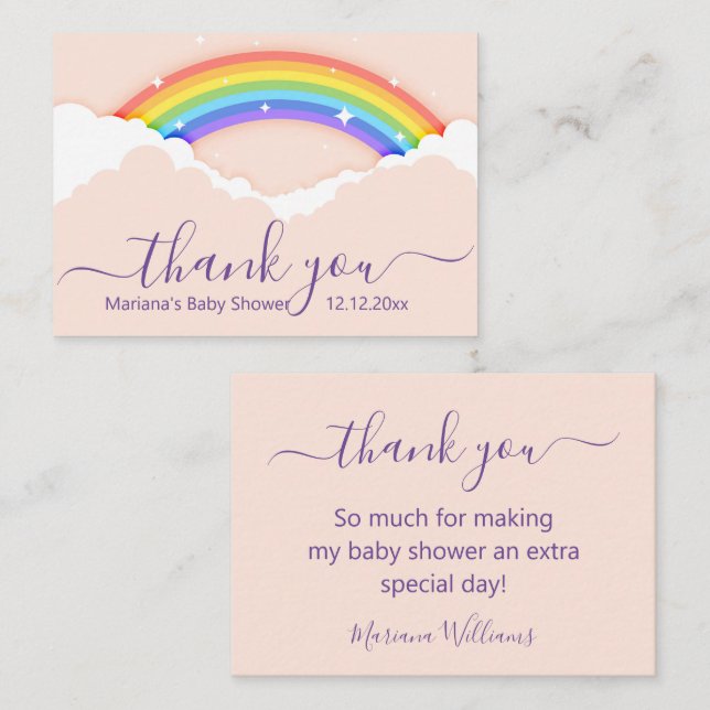 thank you baby shower rainbow purple pink note card (Front/Back)