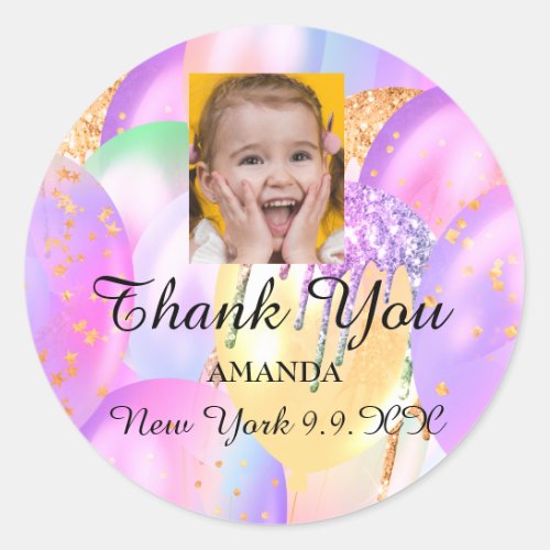 Thank You Baby Shower Sweet16th Balloon Photo  Classic Round Sticker