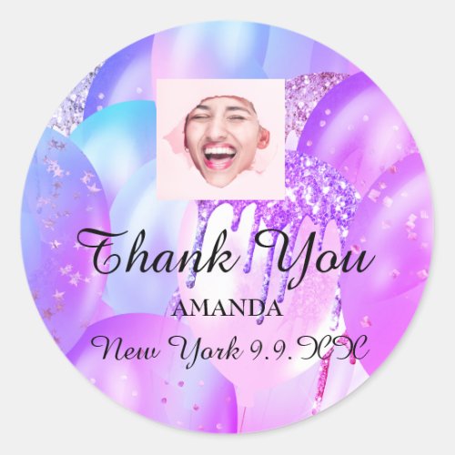 Thank You Baby Shower Sweet16th Balloon Photo Pink Classic Round Sticker