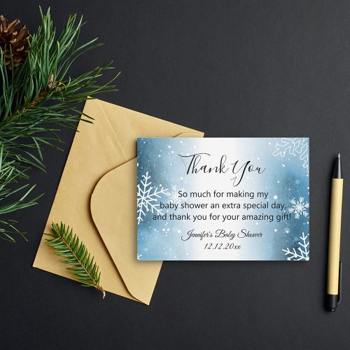 thank you baby shower watercolor blue snowflakes note card