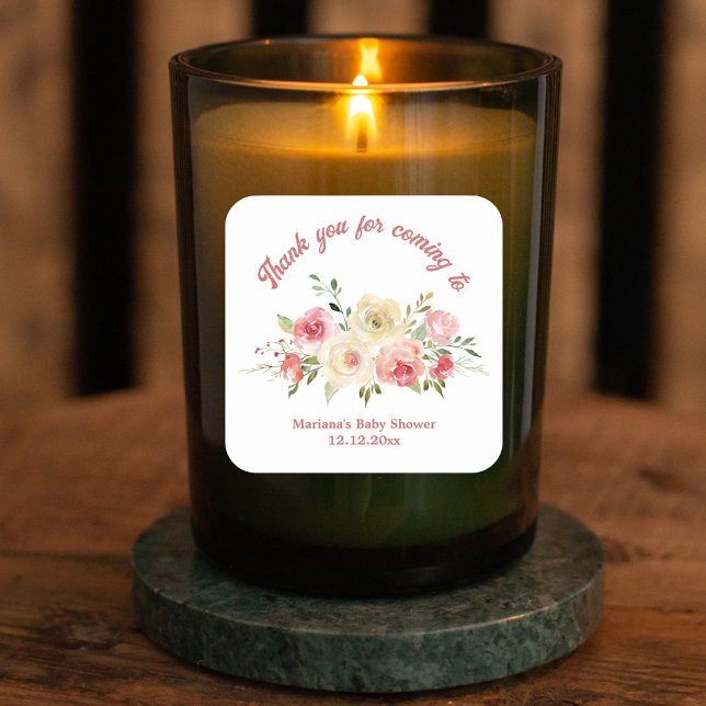 thank you Baby Shower watercolor floral  Square Sticker (Creator Uploaded)