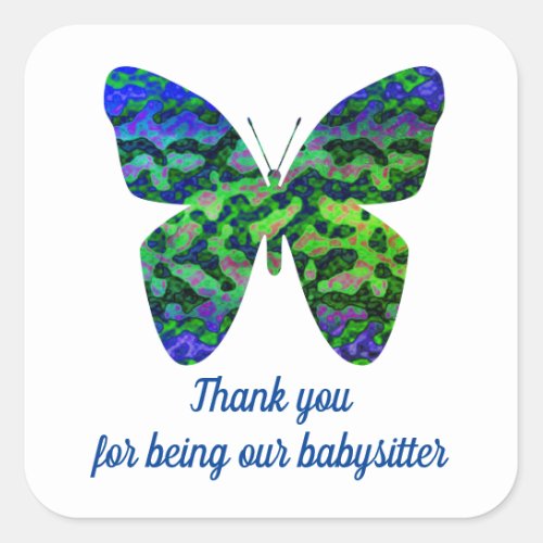 Thank You Babysitter Green Butterfly Appreciation Square Sticker