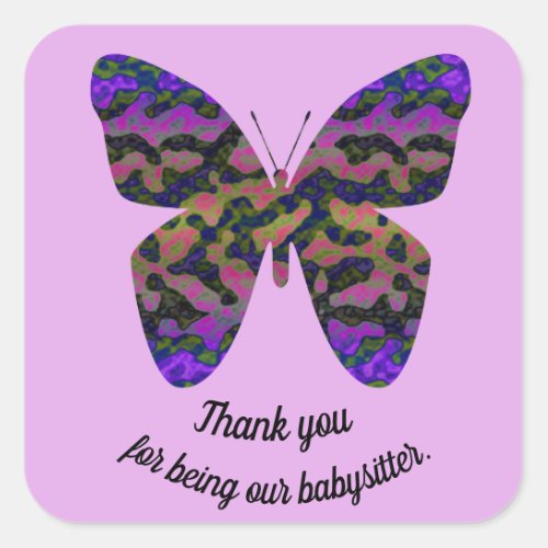 Thank You Babysitter Purple Butterfly Appreciation Square Sticker