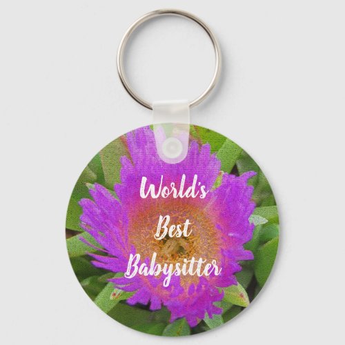 Thank You Babysitter Purple Flower Appreciation Keychain