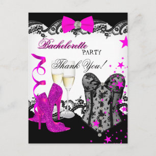 Thank You Bachelorette Lace Pink Corset Champagne Postcard