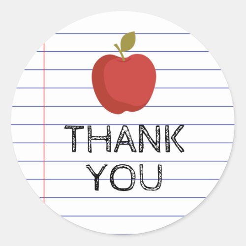 Thank You Back to School Teacher Apple Class Classic Round Sticker