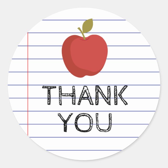 Thank You Back to School Teacher Apple Class Classic Round Sticker (Front)