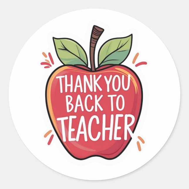 Thank You Back to School Teacher Apple  Classic Round Sticker (Front)