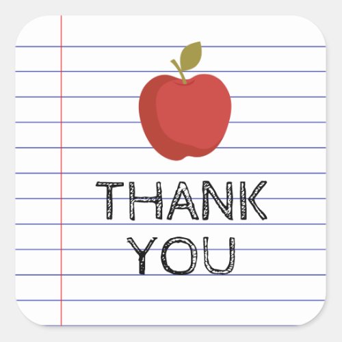 Thank You Back to School Teacher Apple Square Sticker