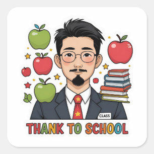 Thank You Back to School Teacher Apple Square Sticker
