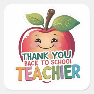 Thank You Back to School Teacher Apple Square Sticker