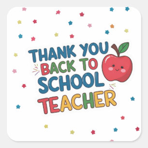 Thank You Back to School Teacher Apple Square Sticker