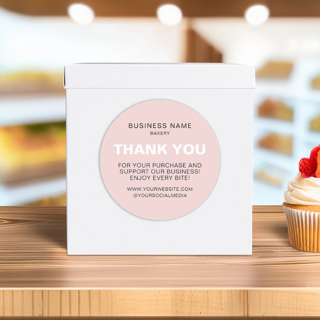 Thank You Bakery Minimal Pink Business  Classic Round Sticker (Thank You Bakery Pink Minimal Round Sticker)