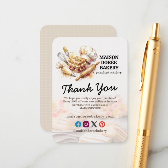 Thank You Bakery Store Pastry Cake Baker Catering Enclosure Card (Front/Back In Situ)