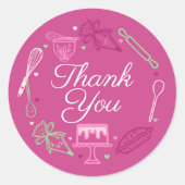 Thank You Baking & Cooking Utensil Pink & Green Classic Round Sticker ...