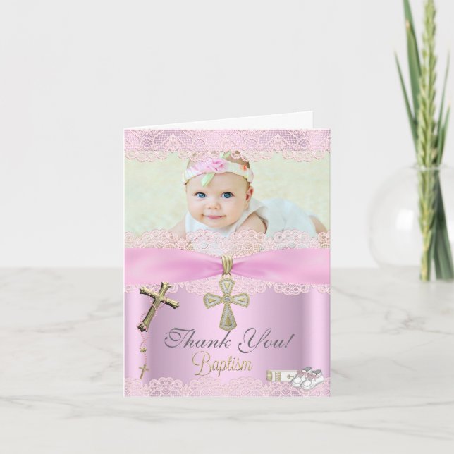 Thank You Baptism Pink Cross Girl Lace (Front)