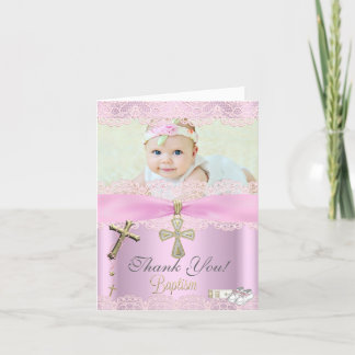 Thank You Baptism Pink Cross Girl Lace
