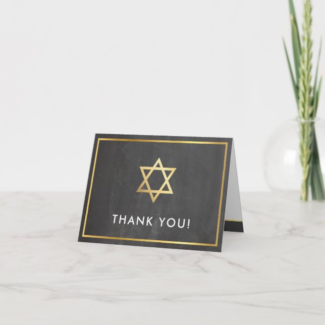 THANK YOU bar mitzvah gold star gray chalkboard (Front)