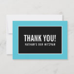 THANK YOU BAR MITZVAH minimalist black turquoise<br><div class="desc">by kat massard >>> https://linktr.ee/simplysweetpaperie <<< A simple, stylish way to say thank you to your guest's for attending your event. Setup as a template it is simple for you to add your own details, or hit the customise button and you can add or change text, fonts, sizes etc TIP...</div>