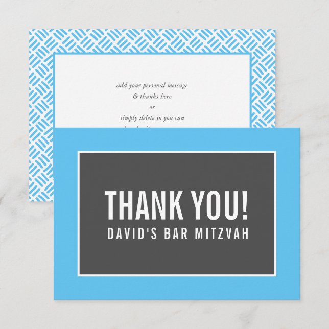 THANK YOU BAR MITZVAH minimalist grid blue gray Card (Front/Back)