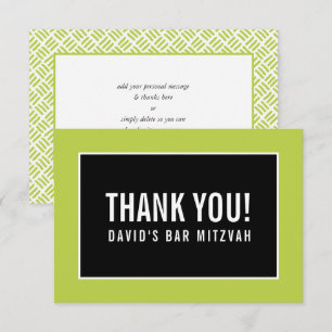 THANK YOU BAR MITZVAH minimalist grid lime black Card