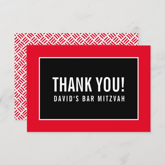 THANK YOU BAR MITZVAH minimalist grid red black (Front/Back)