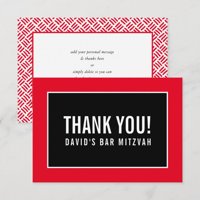 THANK YOU BAR MITZVAH minimalist grid red black Card (Front/Back)