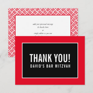 THANK YOU BAR MITZVAH minimalist grid red black Card