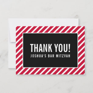 THANK YOU BAR MITZVAH modern boy simple red black
