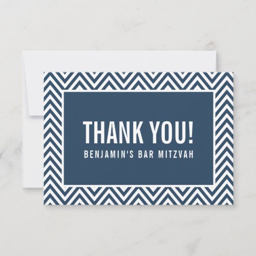 THANK YOU BAR MITZVAH modern chevron navy blue